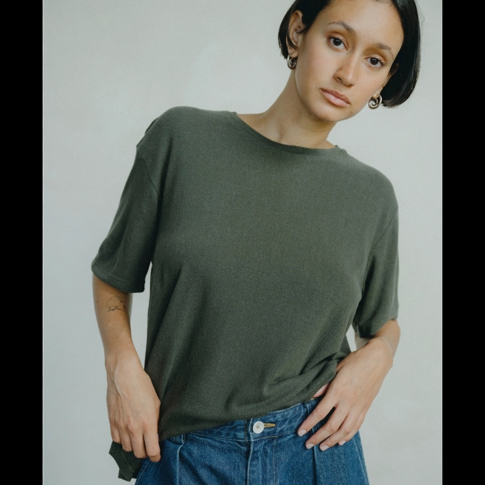 Ozma Big Tee Regen Silk Noil Eucalyptus (Dark Green) Size Xs